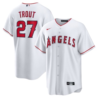 mens nike mike trout white los angeles angels home replica p